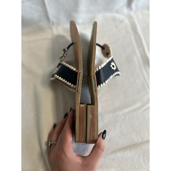 Jack Rogers Women's 11.5 Blue Navy white Floral Sandals Navajo Whipstitched - Picture 6 of 8